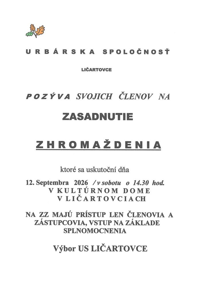 Pozvánka na&nbsp;zasadnutie zhromaždenia